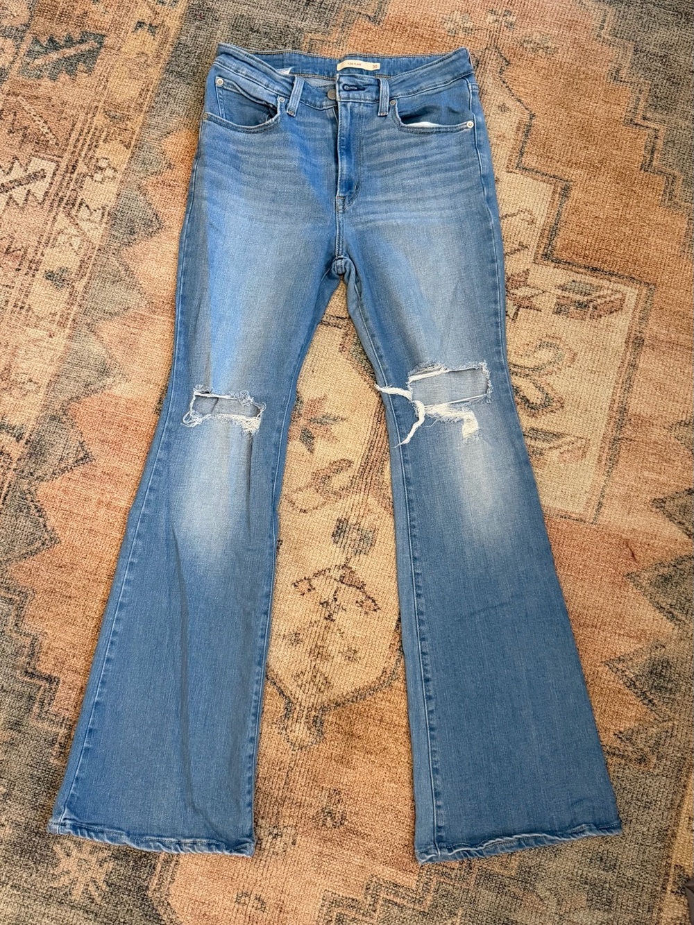 Women’s Distressed Flare Jeans - Light Blue
